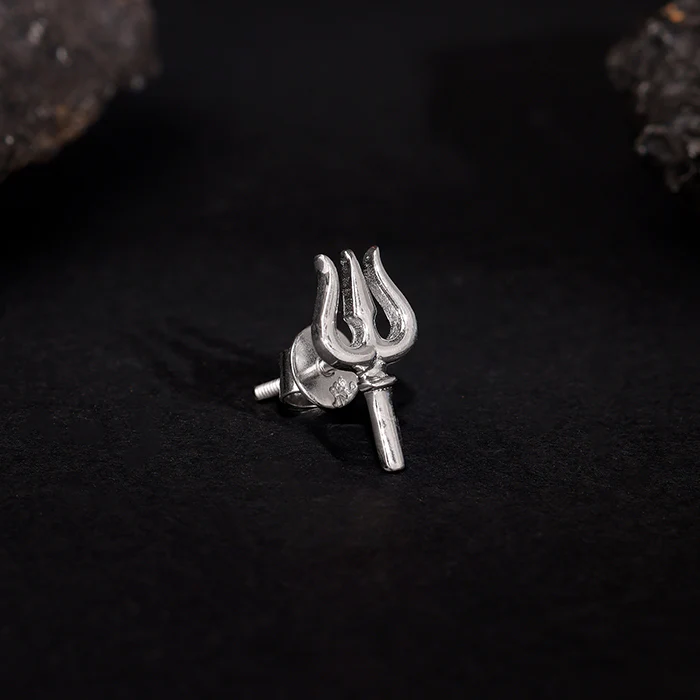 Silver Trident Stud For Him - Image 3