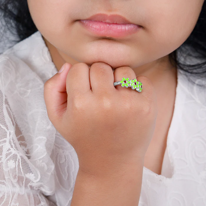 Silver Triple Bloom Kids Ring - Image 3