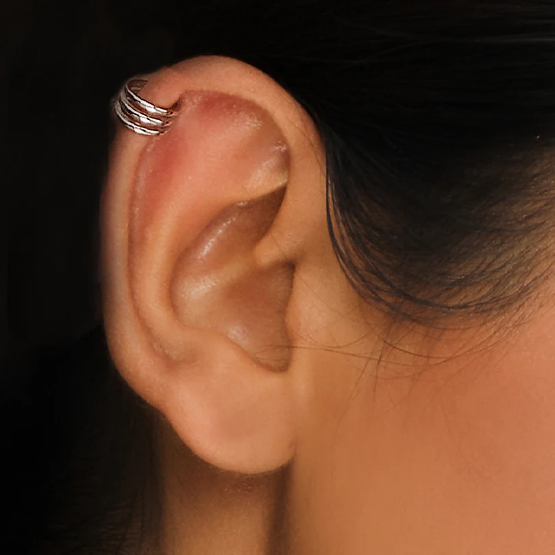 Silver Triple Clip On Hoop Earrings - Image 4