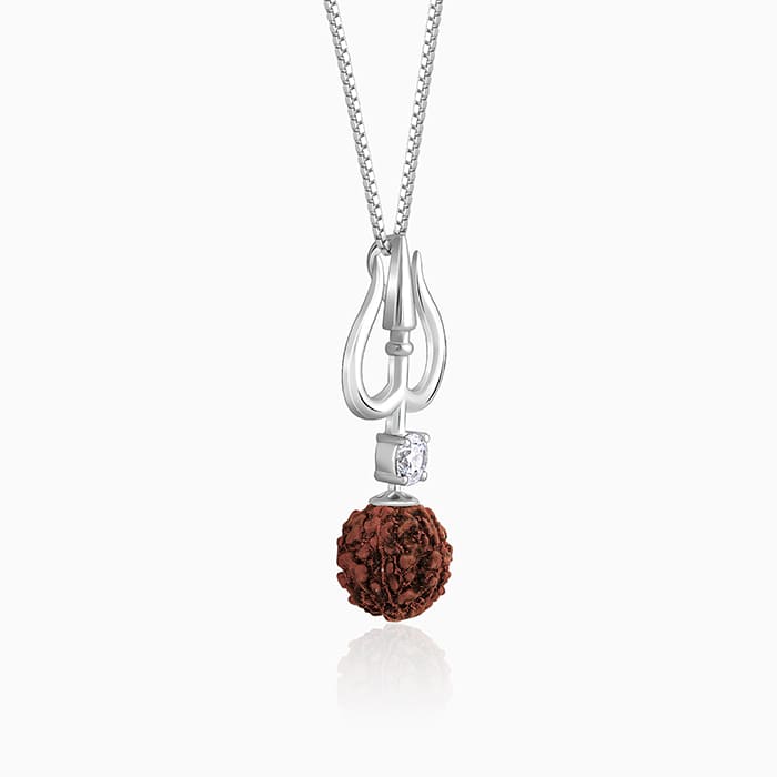 Silver Trishul And Rudraksha Pendant With Box Chain for Him - Image 4