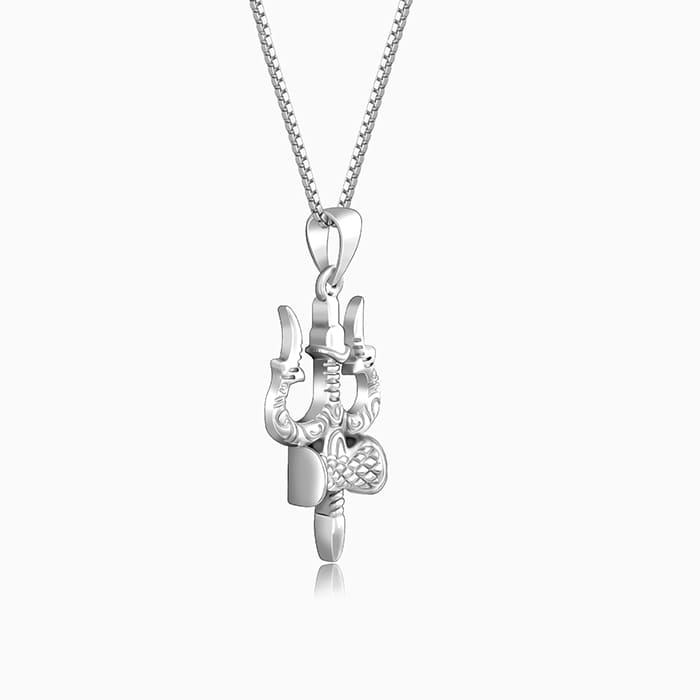 Silver Trishula Pendant with Box Chain For Him - Image 4