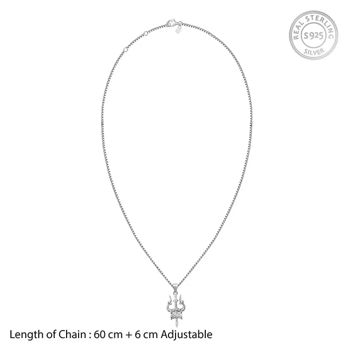 Silver Trishula Pendant with Box Chain For Him - Image 6