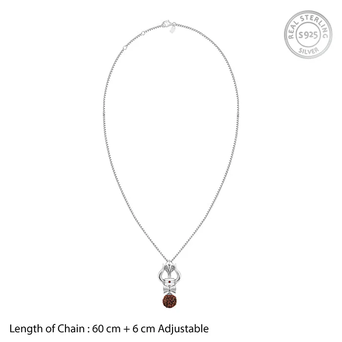 Silver Trishul Rudraksha Pendant With Box Chain For Him - Image 5