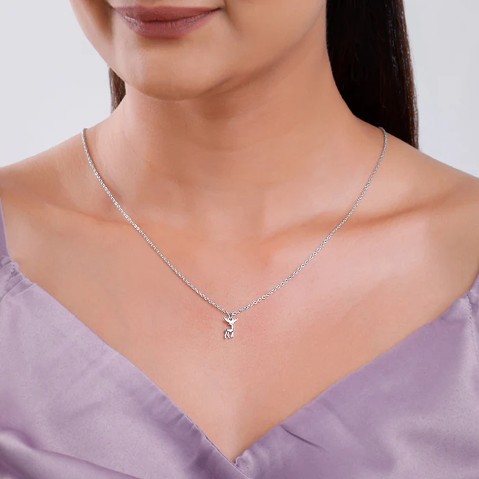 Silver Twilight Deer Pendant with Link Chain - Image 3
