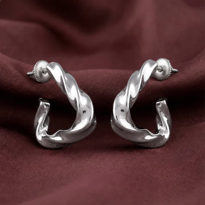Silver Twisted Story Hoop Earrings - Image 2
