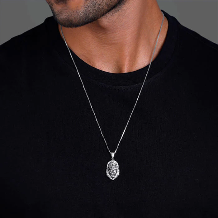 Silver Ugra Narasimha Pendant with Link Chain For Him - Image 3