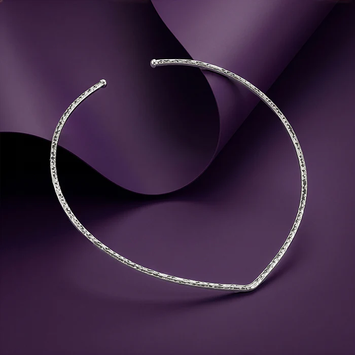 Silver V Shape Hasli Necklace - Image 2