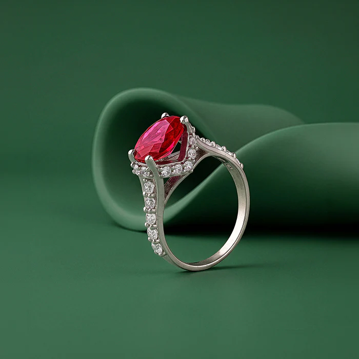 Silver Valentina Crimson Oval Ring (Size 12) - Image 2