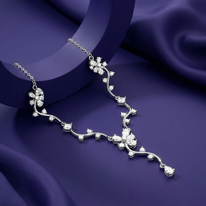 Silver Vine Crystal Necklace - Image 2