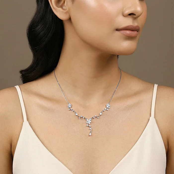Silver Vine Crystal Necklace - Image 3
