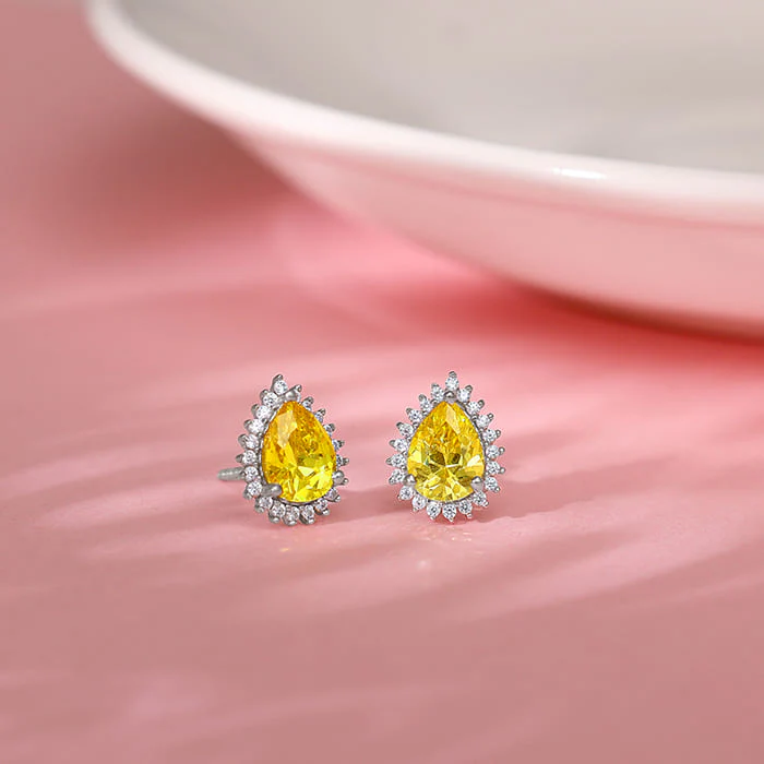 Silver Yellow Drop Earrings - Image 2