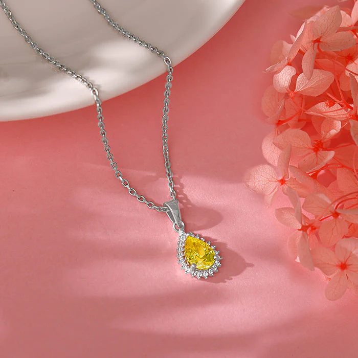 Silver Yellow Drop Pendant With Link Chain - Image 2