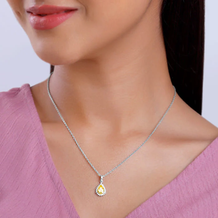 Silver Yellow Drop Pendant With Link Chain - Image 3
