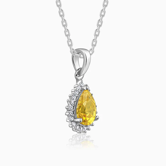 Silver Yellow Drop Pendant With Link Chain - Image 4