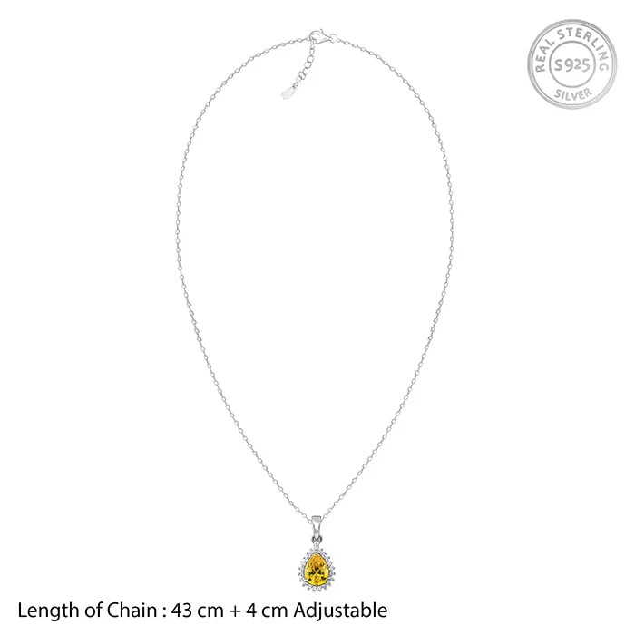 Silver Yellow Drop Pendant With Link Chain - Image 5