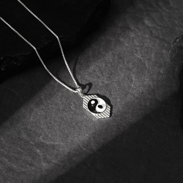 Silver Yin Yang Pendant With Link Chain For Him - Image 2