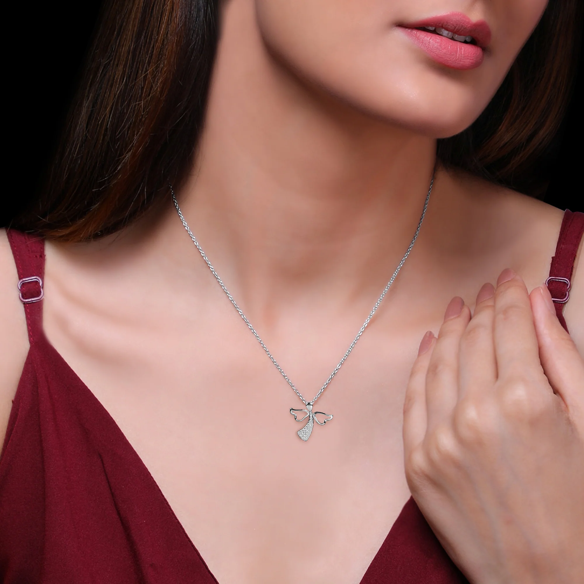 Silver Zircon Angel Pendant with Link Chain - Image 2