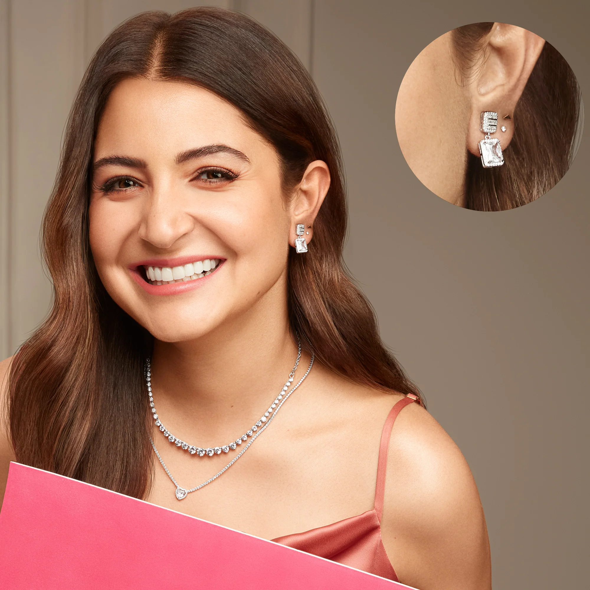 Anushka Sharma Silver Zircon Bold Baguette Earrings - Image 3