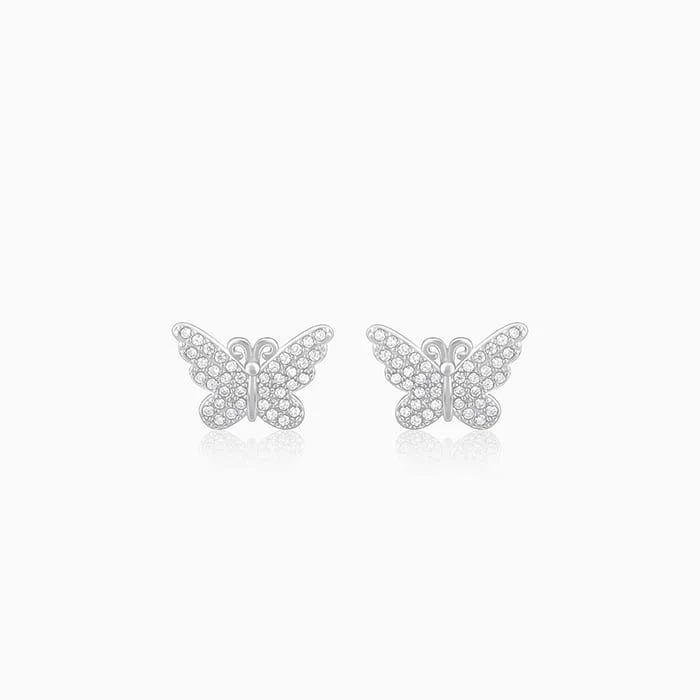 Silver Zircon Butterfly Studs