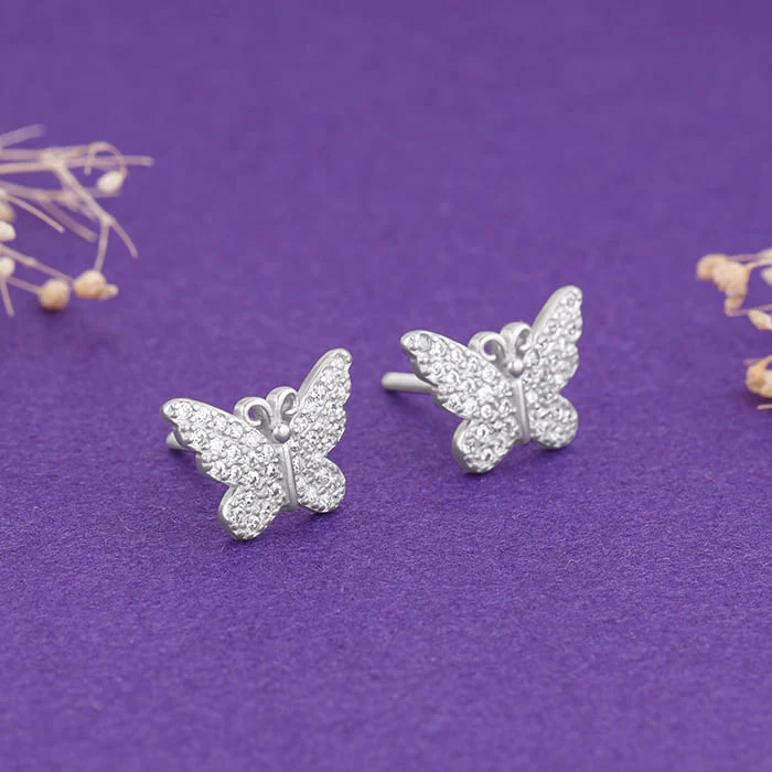 Silver Zircon Butterfly Studs - Image 2