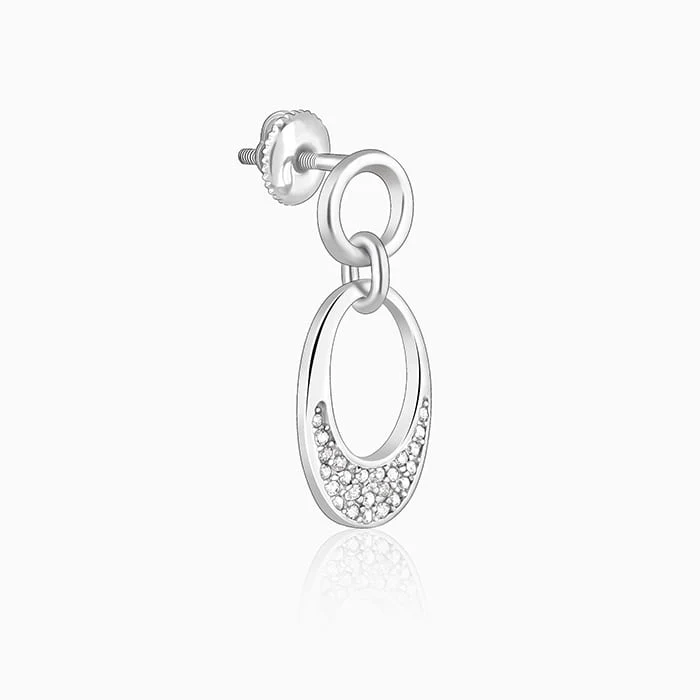 Silver Zircon Crescent Oval Earrings - Image 4