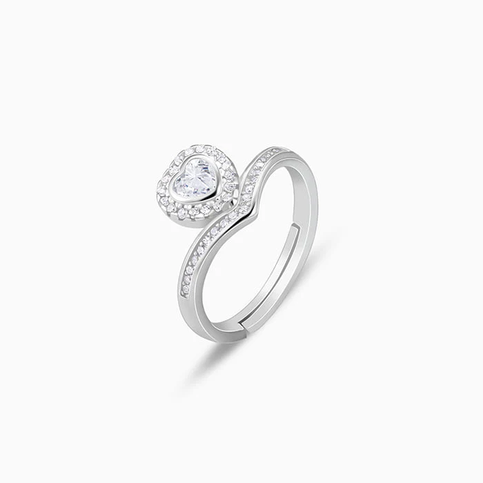 Silver Zircon Crown Heart Ring - Image 5