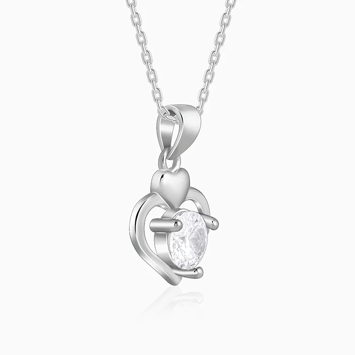 Silver Zircon Dual Heart Pendant with Link Chain - Image 4