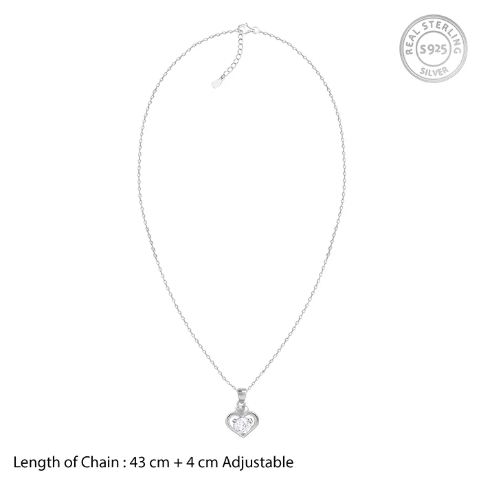 Silver Zircon Dual Heart Pendant with Link Chain - Image 6