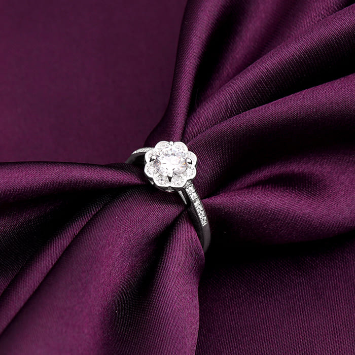 Silver Zircon Flower Blossom Ring - Image 2