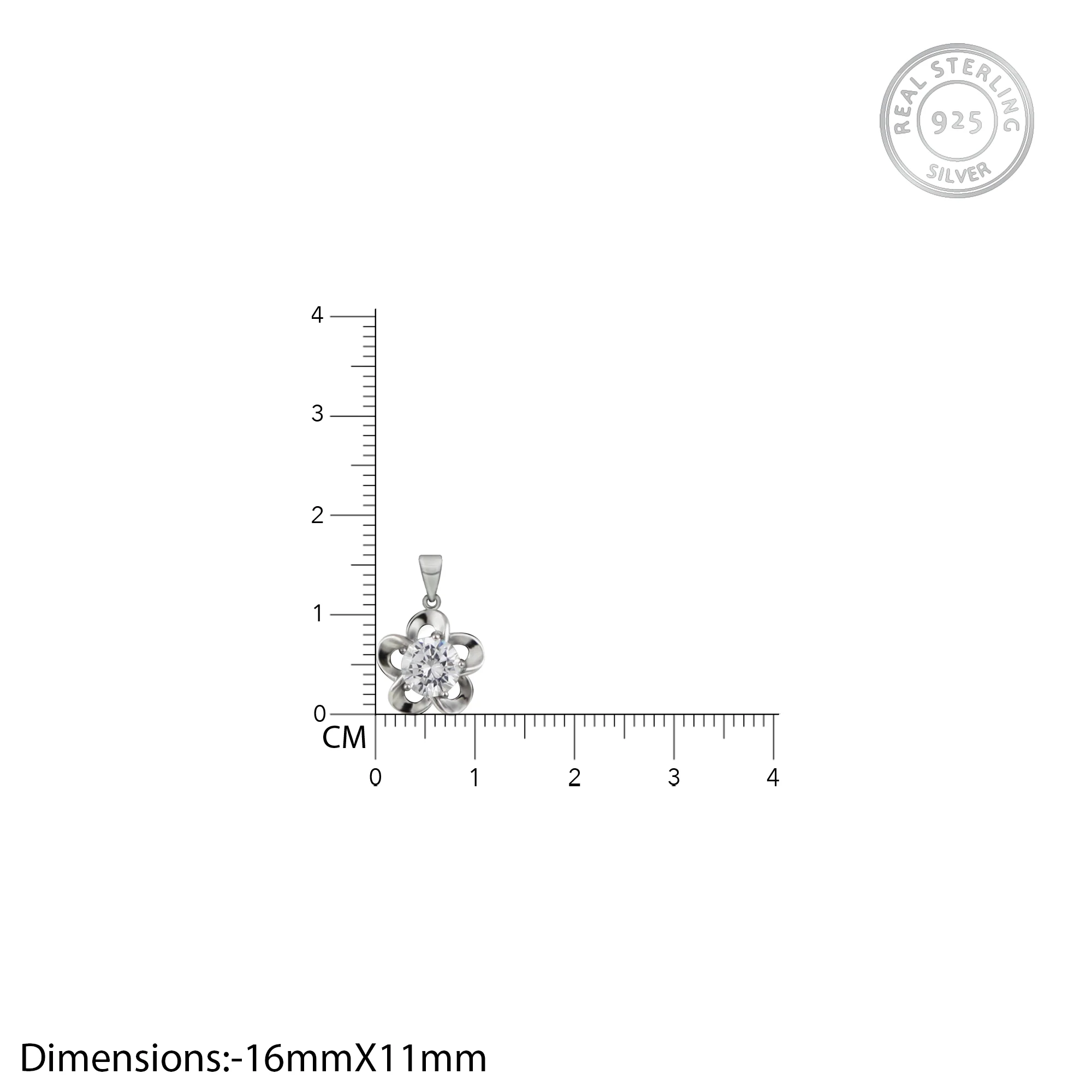 Silver Zircon Flower Pendant with Link Chain - Image 4