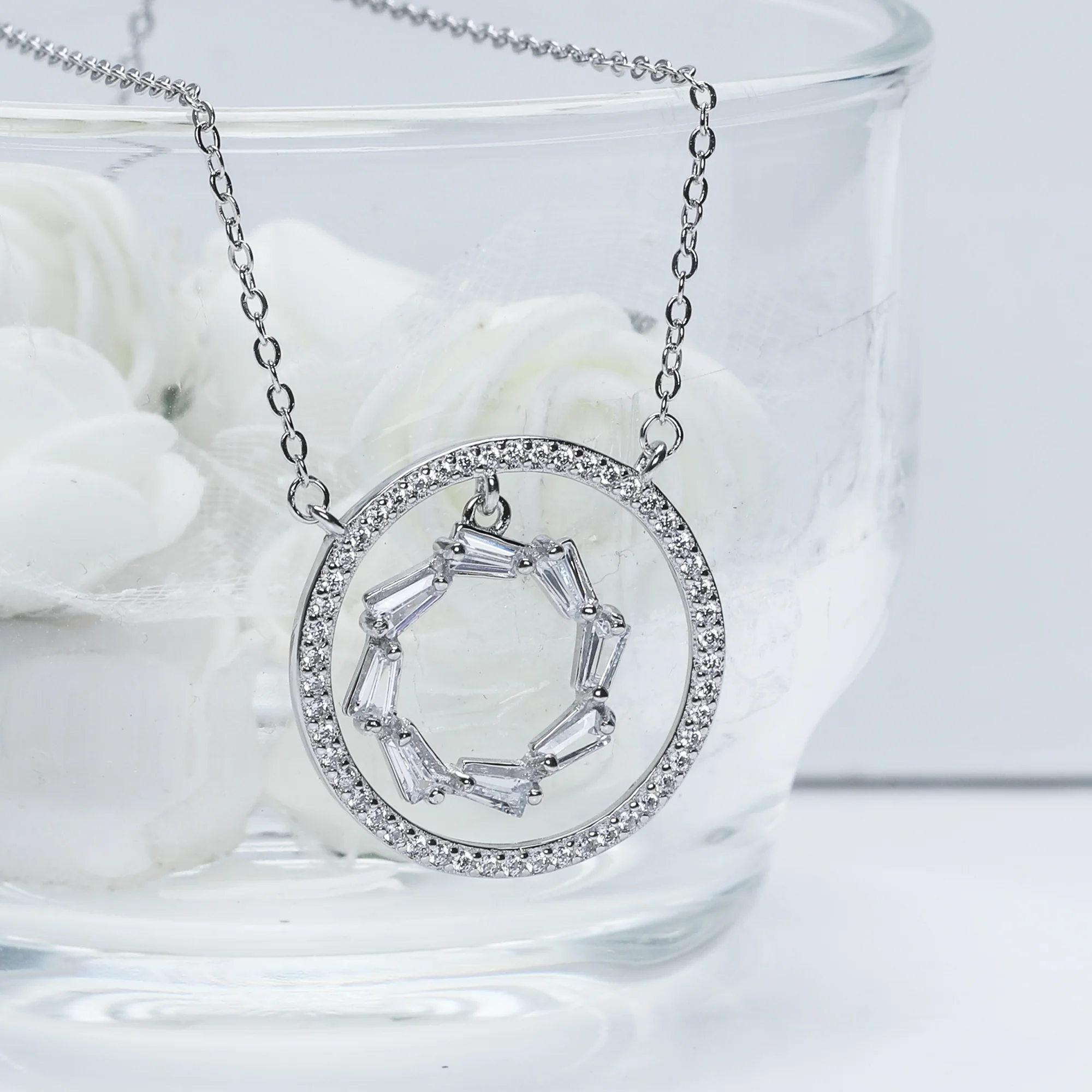 Silver Zircon Halo Necklace - Image 2
