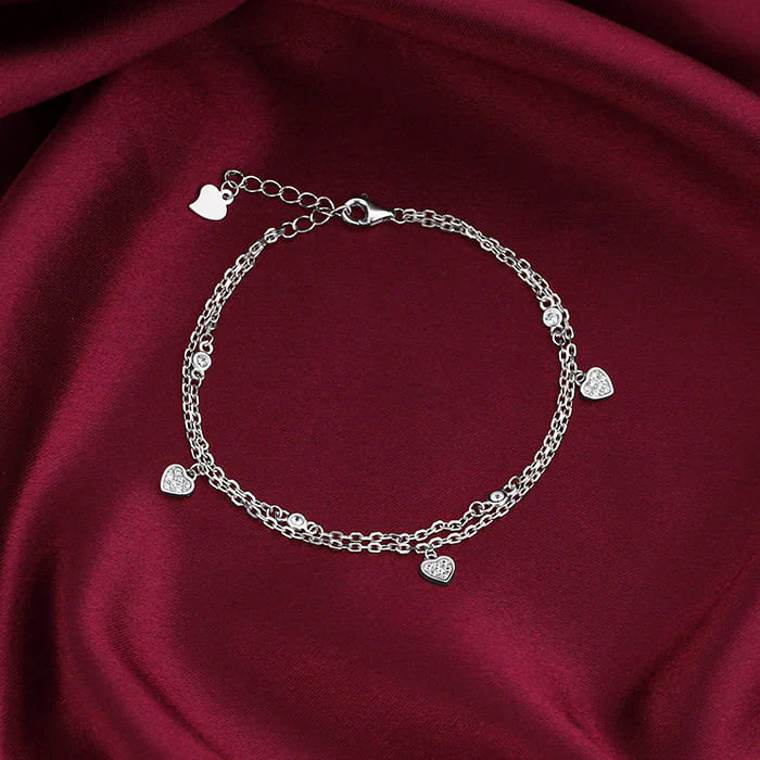 Silver Zircon Heart Charm Bracelet - Image 2