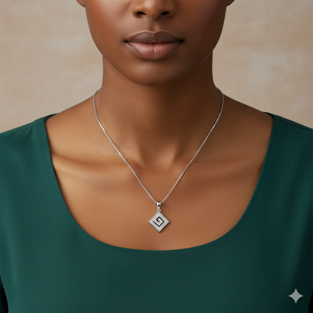 Silver Zircon Maze Pendant with Link Chain - Image 6