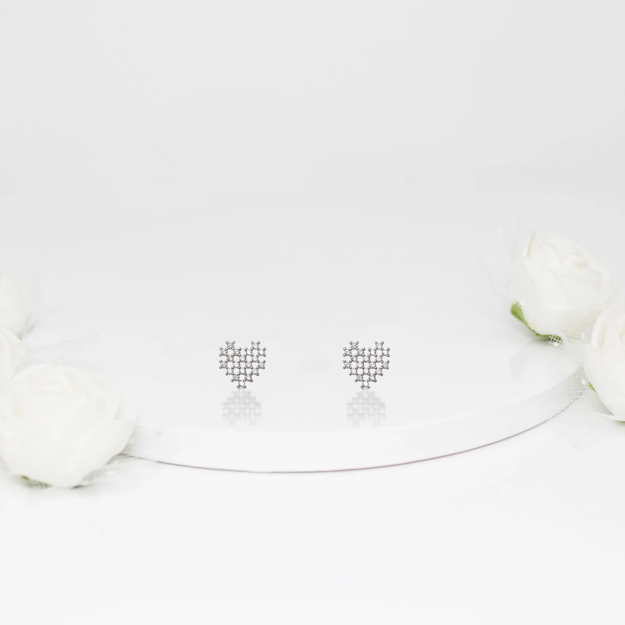 Silver Zircon Mini Heart Studs - Image 2