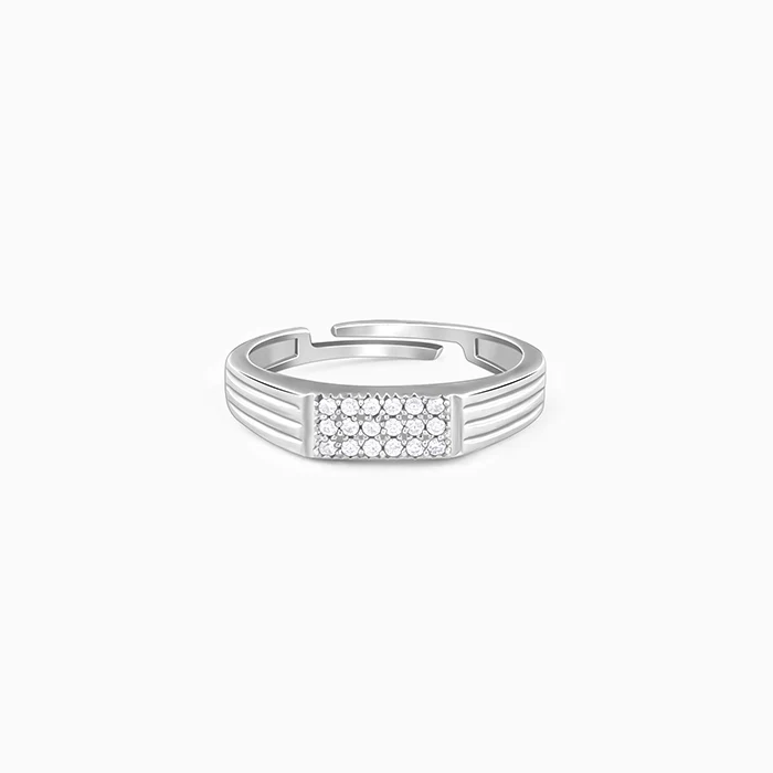 Silver Zircon Rectangle Ring For Him
