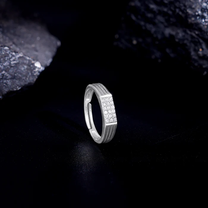 Silver Zircon Rectangle Ring For Him - Image 2