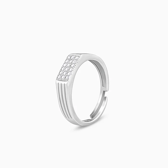 Silver Zircon Rectangle Ring For Him - Image 4