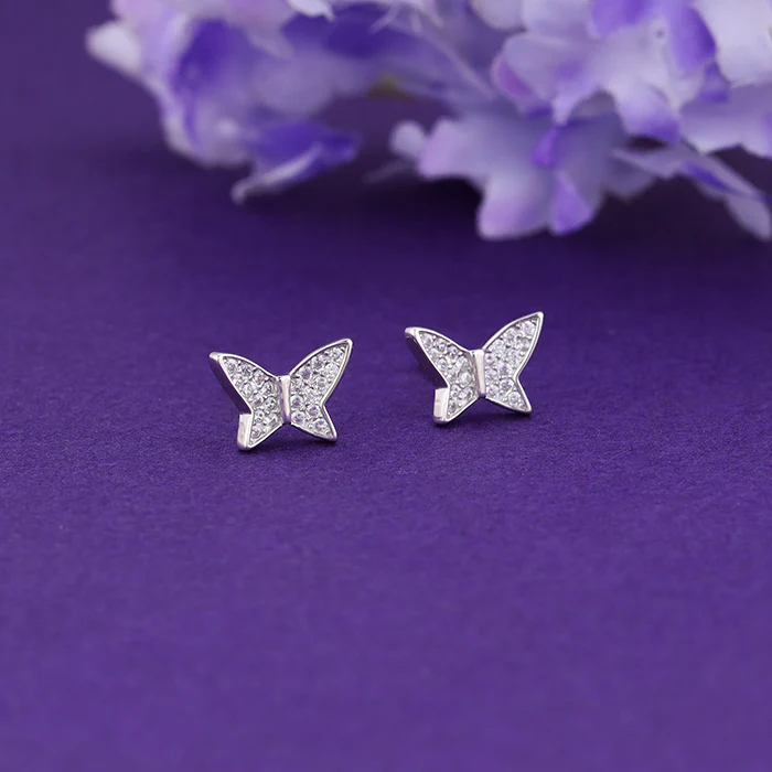 Silver Zircon Shining Butterfly Studs - Image 2