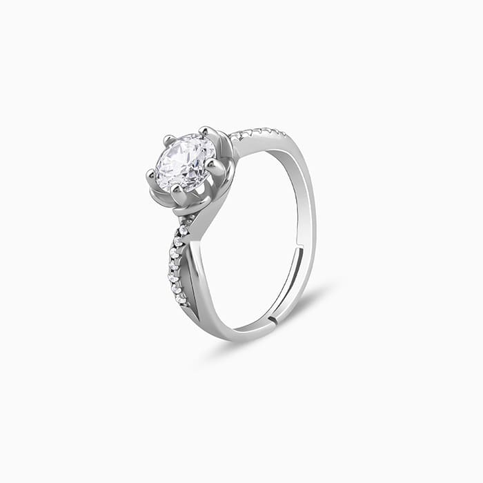 Silver Zircon Shining Flower Ring - Image 4