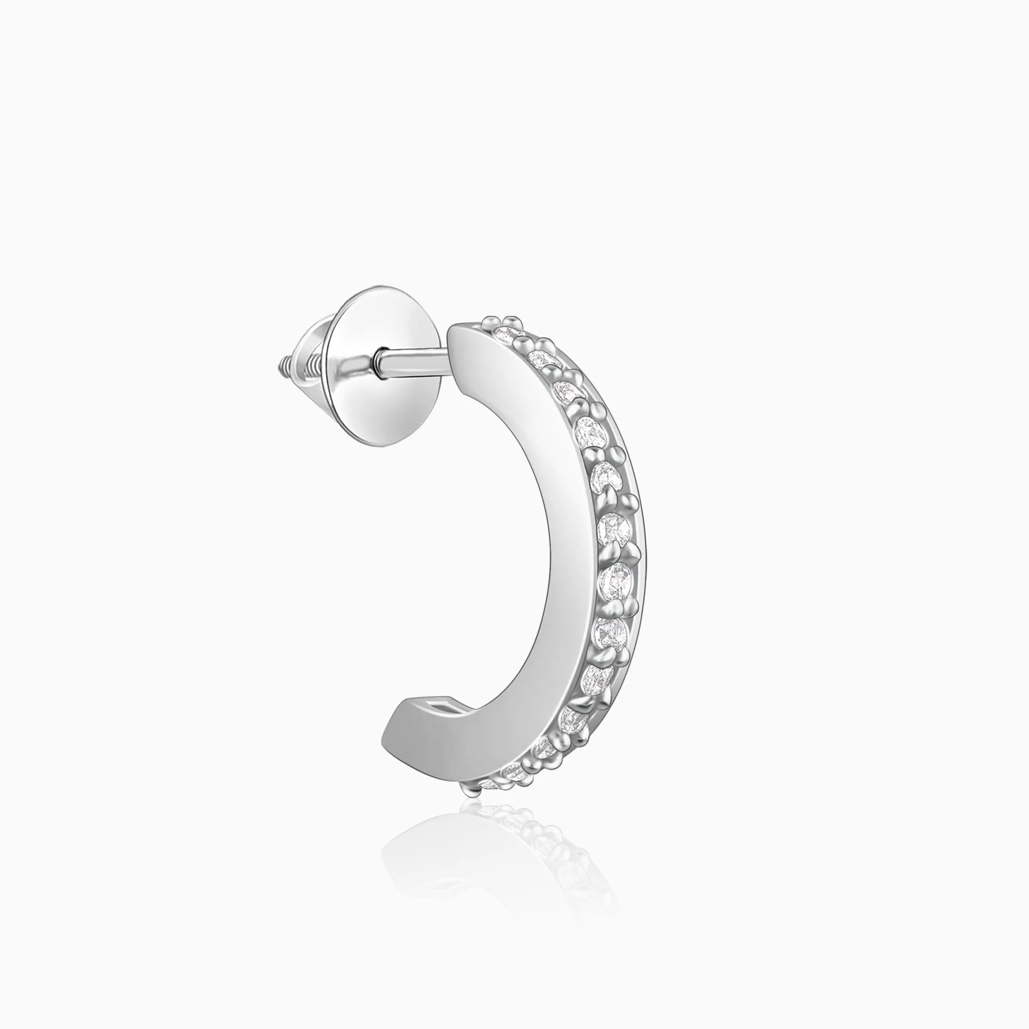 Silver Zircon Shining Hoop Huggies Earrings - Image 4