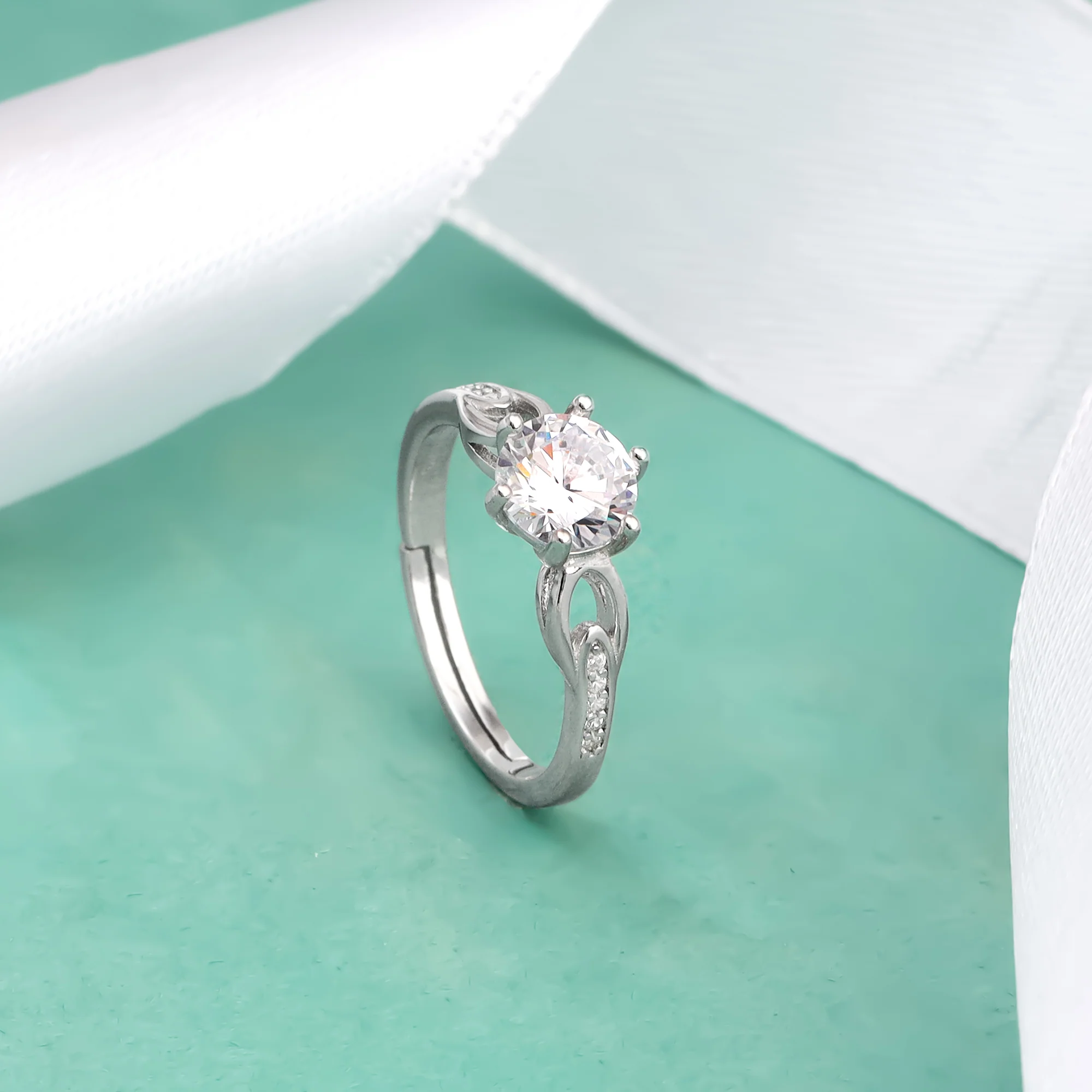 Silver Zircon Sparkling Loop Ring - Image 2