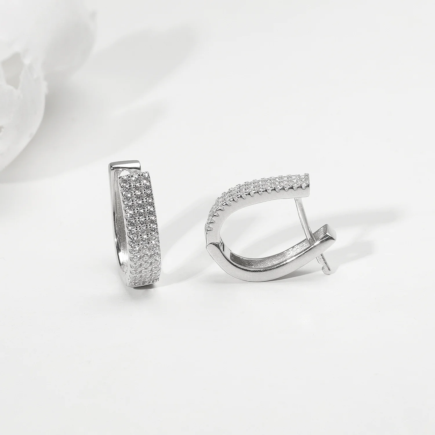 Silver Zircon Sparkling Stud Earrings - Image 2