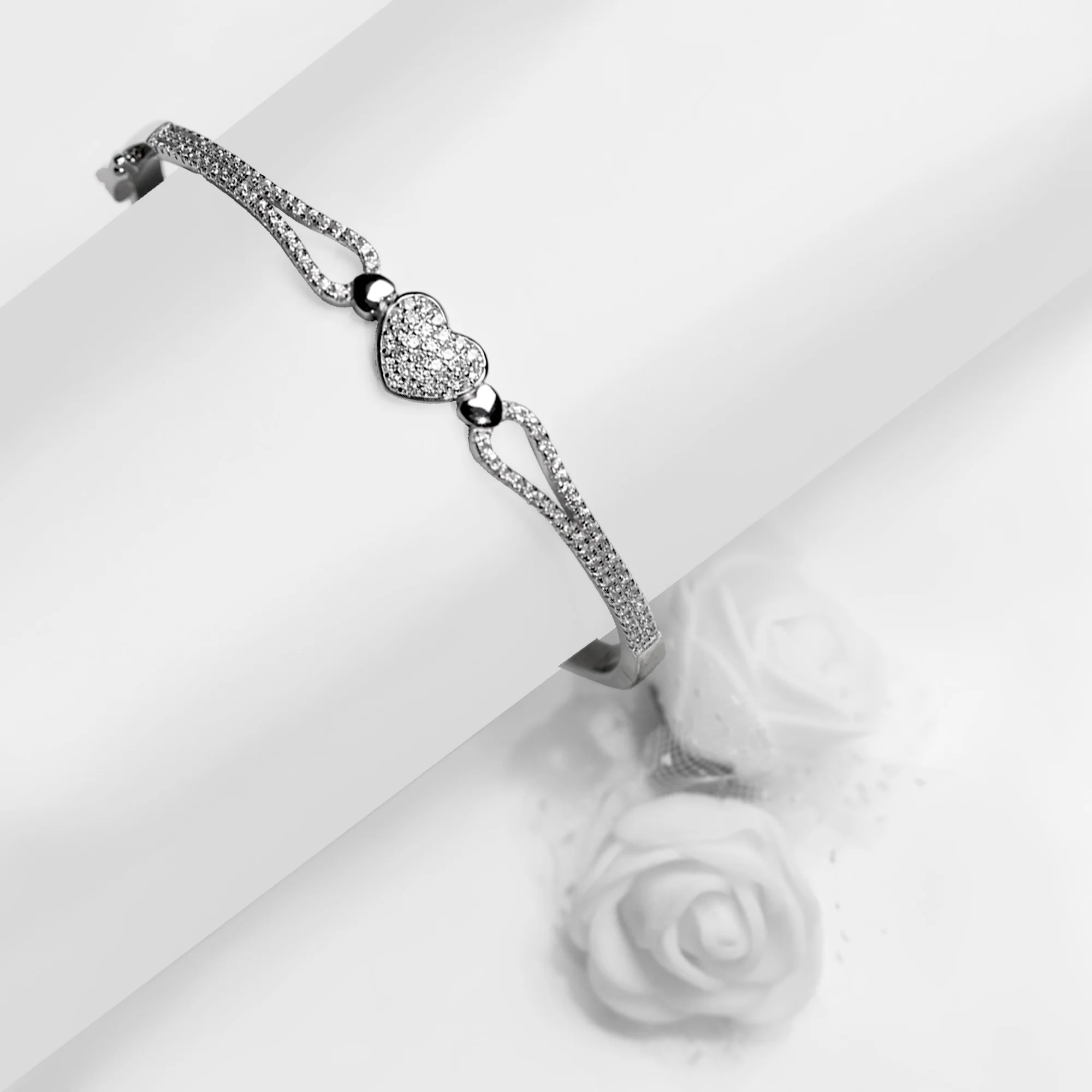 Silver Zircon Studded Heart Bracelet - Image 2