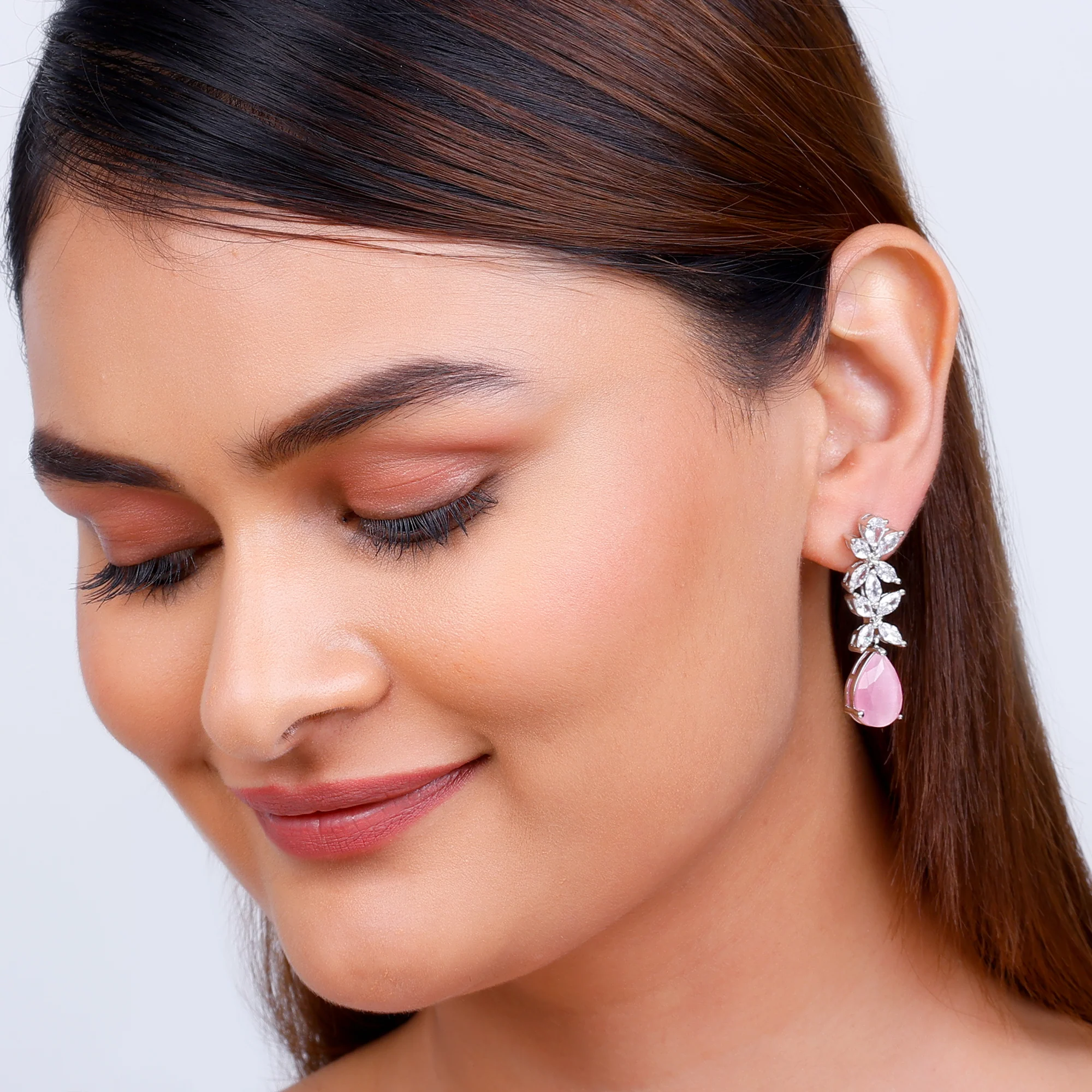 Silver Zircon Studded Magical Drop Earrings - Image 3