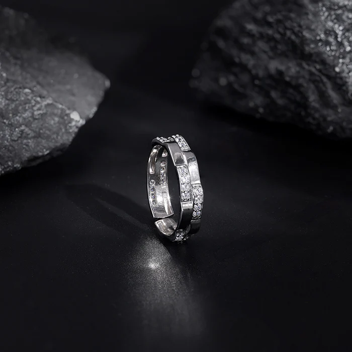 Silver Zircon Studded Sparkle Ring For Him - Image 2
