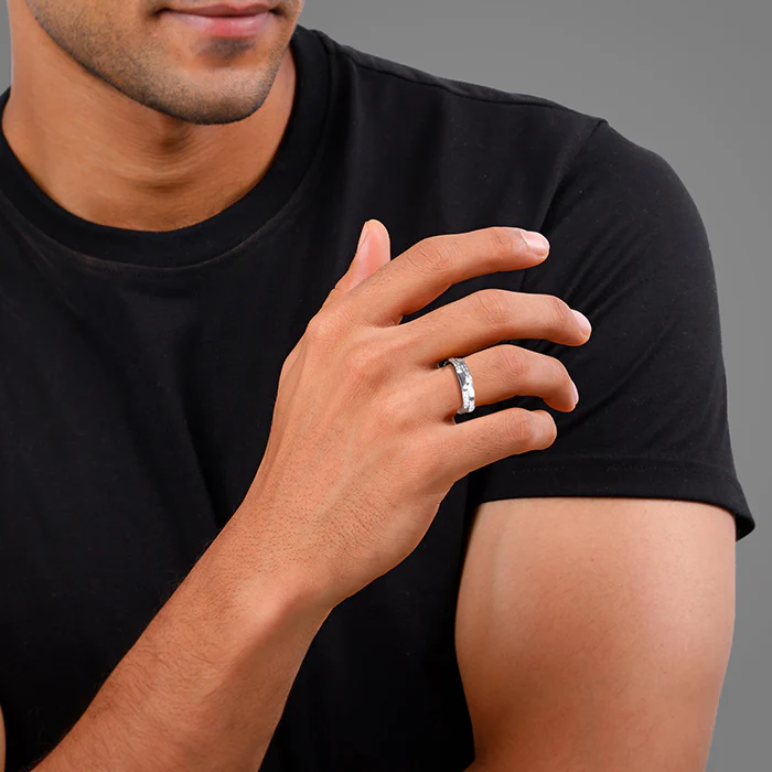 Silver Zircon Studded Sparkle Ring For Him - Image 3