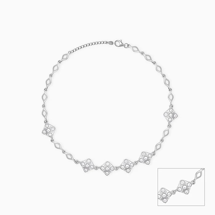 Silver Zircon Studded Square Anklet - Image 3