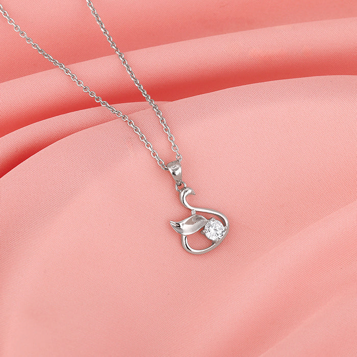 Silver Zircon Swan Pendant with Link Chain - Image 2