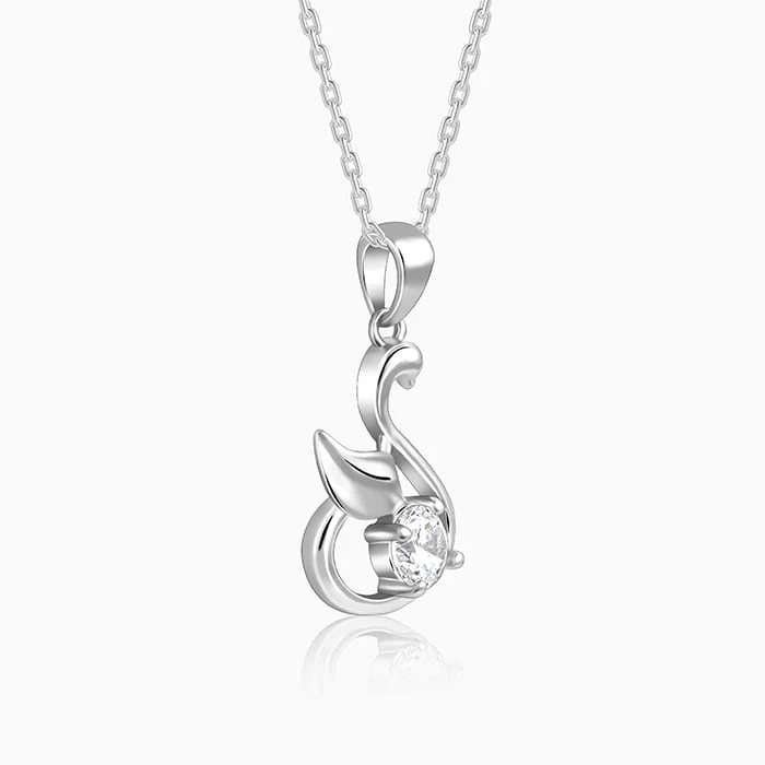 Silver Zircon Swan Pendant with Link Chain - Image 4