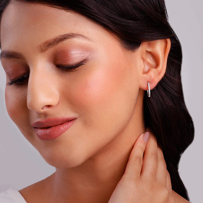 Silver Zircon Twinkling Hoop Earrings - Image 3